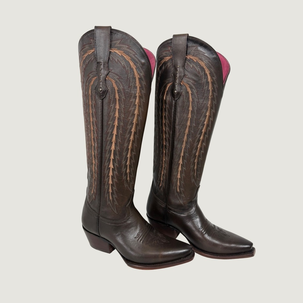 Rio‎ Grande Katya Greco Maple Brown Leather Embroidered Cowboy Boots Women 6 EE
